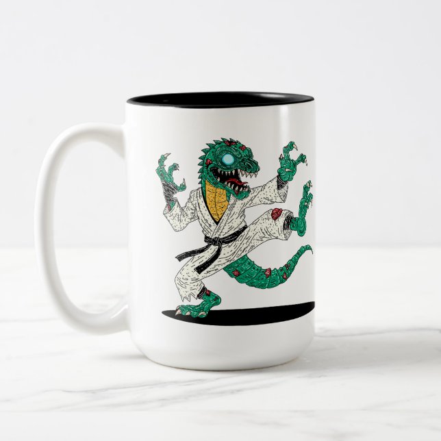 Kung Fu Lizard Zombie Two-Tone Coffee Mug (Left)