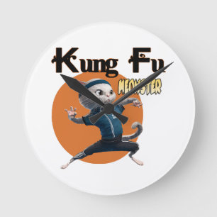 Kung Fu Meowster Round Clock