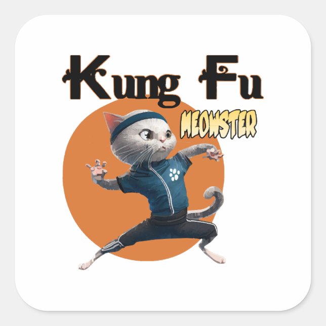 Kung Fu Meowster Square Sticker (Front)