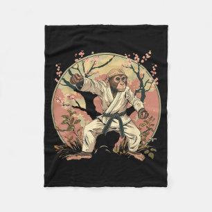 Kung Fu Monkey Sakura Tree Taekwondo Judo Martial Fleece Blanket