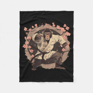 Kung Fu Monkey Sakura Tree Taekwondo Judo Martial Fleece Blanket