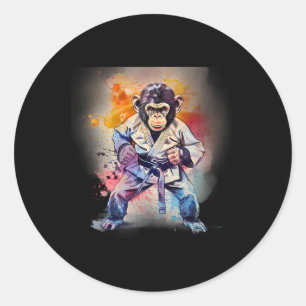 Kung Fu Monkey Watercolor Kickboxing Mma Monkey Lo Classic Round Sticker