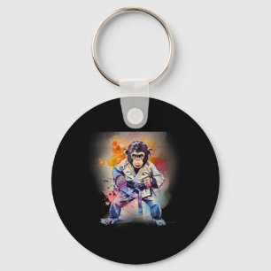 Kung Fu Monkey Watercolor Kickboxing Mma Monkey Lo Key Ring
