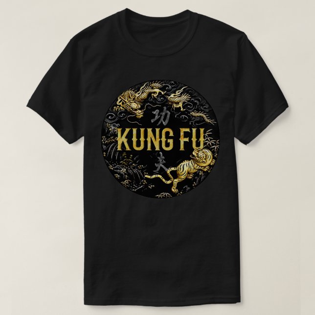 Kung Fu Tiger and Dragon Battle T-Shirt (Design Front)