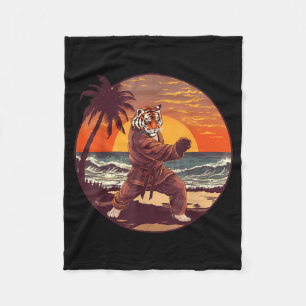 Kung Fu Tiger Beach Sunset Kickboxing Taekwondo Fleece Blanket