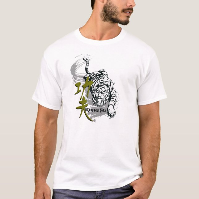 Kung Fu tiger for martial art master in light shir T-Shirt (Front)