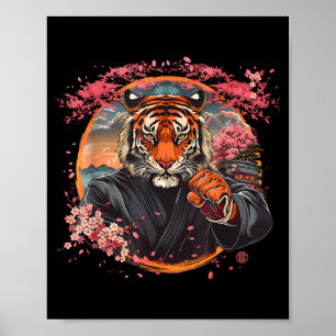 Kung Fu Tiger Sakura Flower Taekwondo Jiu-Jitsu Poster