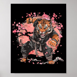Kung Fu Tiger Sakura Tree Jiu-Jitsu Taekwondo Poster