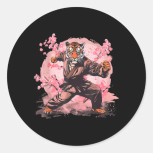 Kung Fu Tiger Taekwondo Kickboxing Sakura Tree Classic Round Sticker