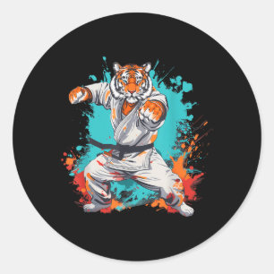 Kung Fu Tiger Watercolor Martial Arts Jiu-Jitsu Classic Round Sticker