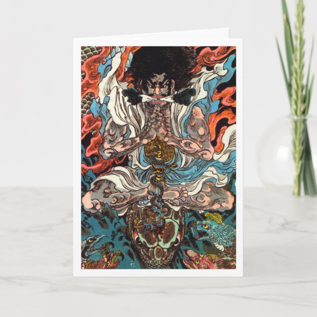 Kuniyoshi The Warrior asian samurai riding snake Card (Front)