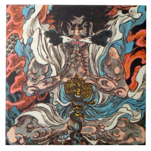 Kuniyoshi The Warrior asian samurai riding snake Ceramic Tile