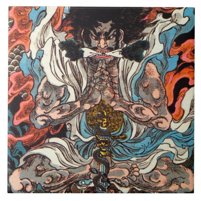 Kuniyoshi The Warrior asian samurai riding snake Ceramic Tile (Front)