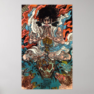 Kuniyoshi The Warrior asian samurai riding snake Poster