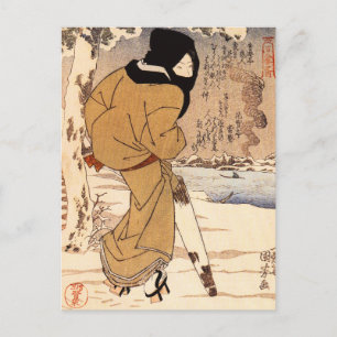 Kuniyoshi Woman Walking in the Snow Postcard