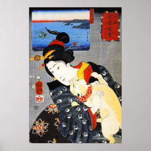 Kuniyoshi Woman with a Cat Poster