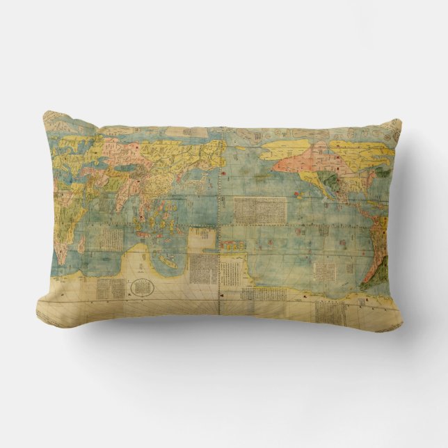 Kunyu Wanguo Quantu 1602 Japanese World Map Lumbar Cushion (Front)