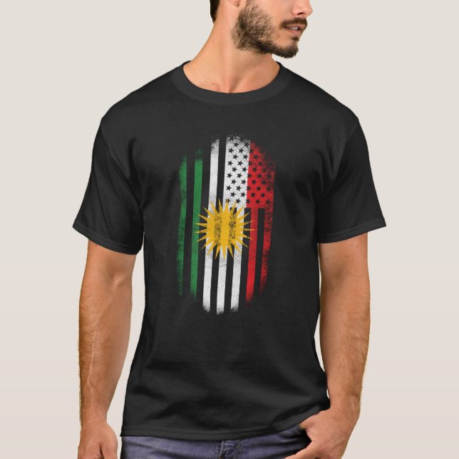 Kurdish American Flag   Kurdistan and USA Design T-Shirt (Front)