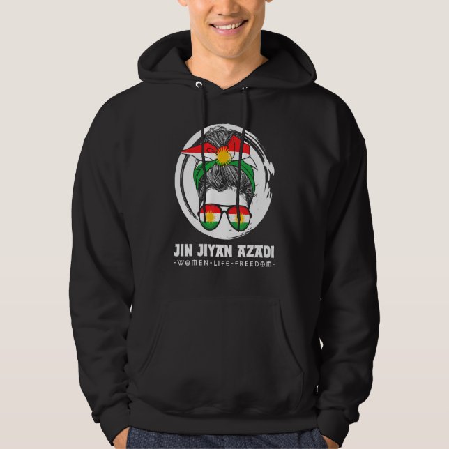 Kurdish Flag. JIN-JIYAN-AZADI Support Kurdish wome Hoodie (Front)