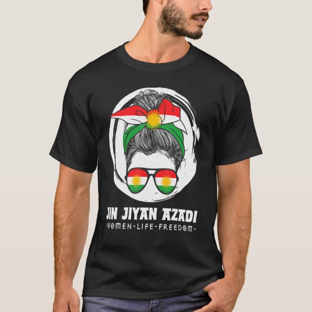 Kurdish Flag. JIN-JIYAN-AZADI Support Kurdish wome T-Shirt (Front)