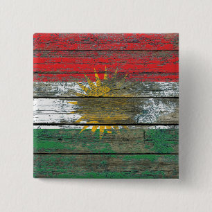 Kurdish Flag on Rough Wood Boards Effect 15 Cm Square Badge