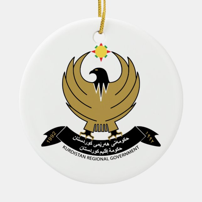 Kurdistan Coat of Arms Ceramic Tree Decoration (Front)