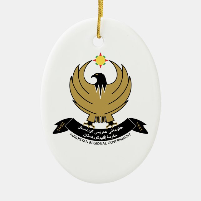 Kurdistan Coat of Arms Ceramic Tree Decoration (Front)