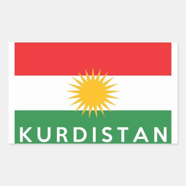 kurdistan country flag symbol name text rectangular sticker (Front)