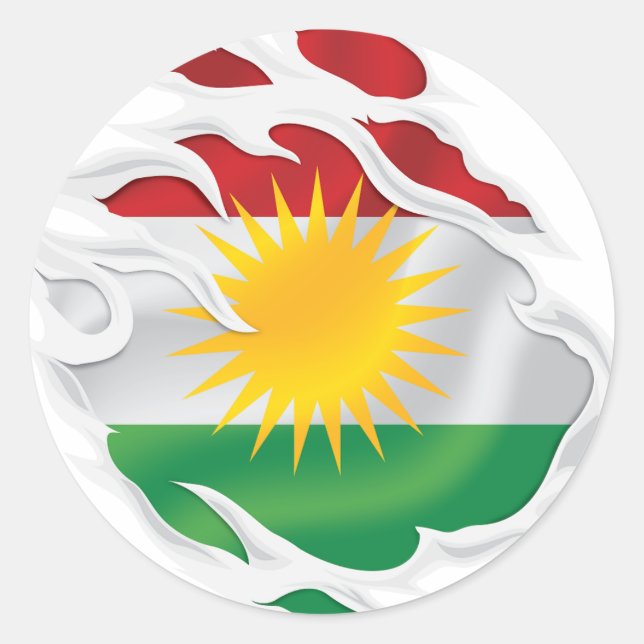 Kurdistan Ripped Flag Classic Round Sticker (Front)