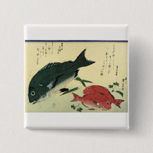 Kurodai & Akadai - Hiroshige's Japanese Fish Print 15 Cm Square Badge
