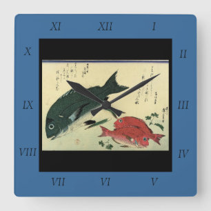 Kurodai & Akadai - Hiroshige's Japanese Fish Print Square Wall Clock