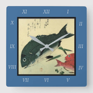 Kurodai & Akadai - Hiroshige's Japanese Fish Print Square Wall Clock