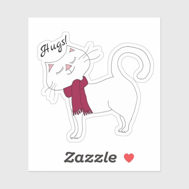 Kute Kitty White Cat Red Scarf Hugs Sticker (Sheet)