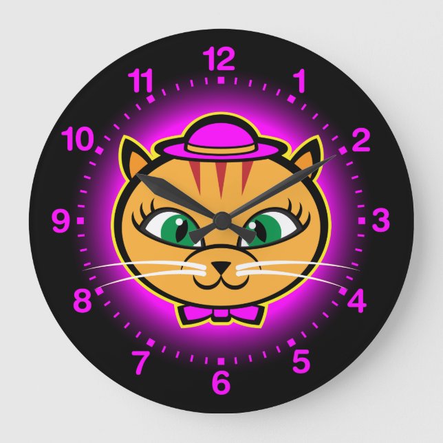 Kutey Kat, kid's purple ribbon wall clock (Front)