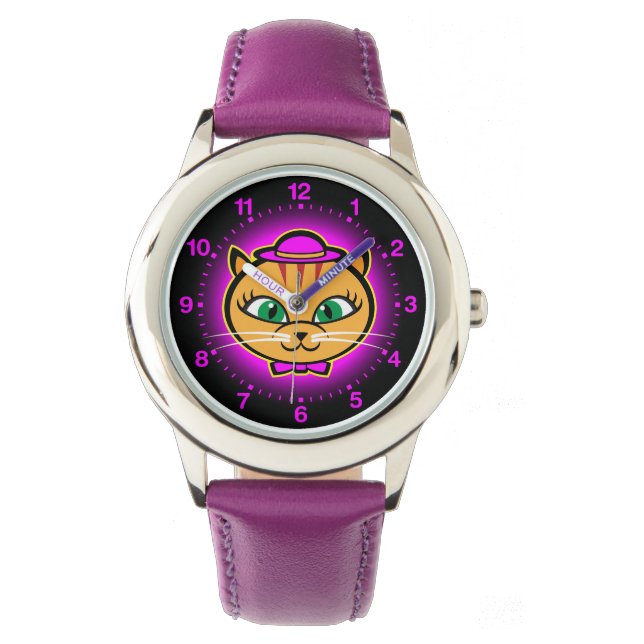 Kutey Kat, kid's purple ribbon watch (Front)