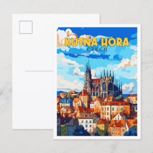 Kutna Hora Czech vintage travel illustration Postcard