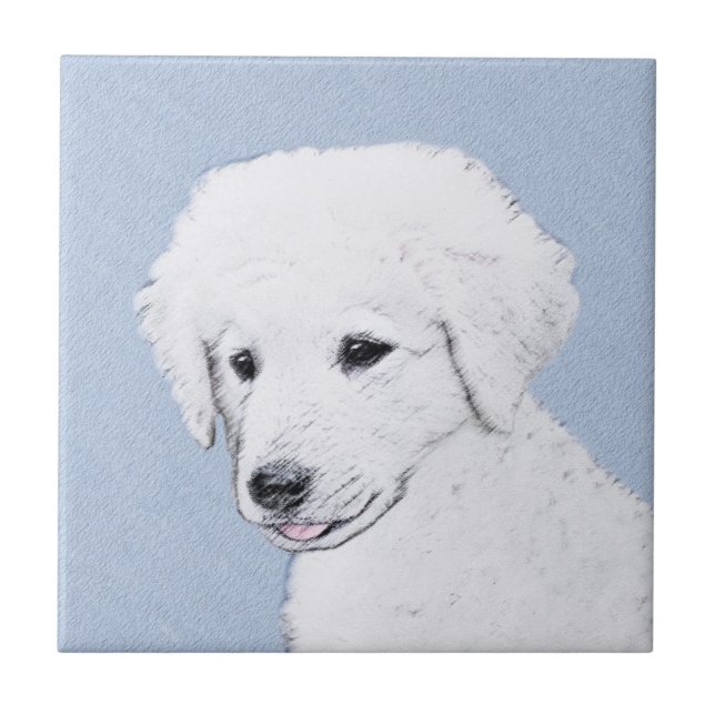 Kuvasz Painting - Cute Original Dog Art Ceramic Tile (Front)