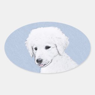 Kuvasz Painting - Cute Original Dog Art Oval Sticker