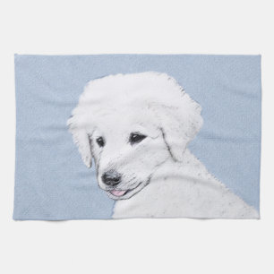 Kuvasz Painting - Cute Original Dog Art Tea Towel