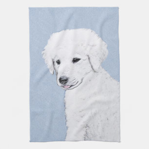 Kuvasz Painting - Cute Original Dog Art Tea Towel