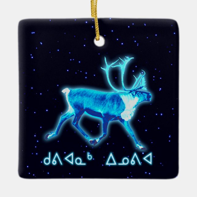 Kuvianak Innovia - Blue Caribou (Reindeer) Ceramic Tree Decoration (Front)