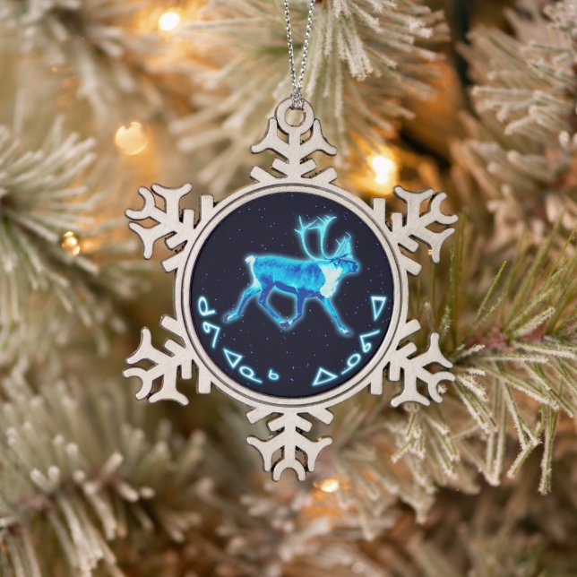 Kuvianak Innovia - Blue Caribou (Reindeer) Snowflake Pewter Christmas Ornament (Tree)