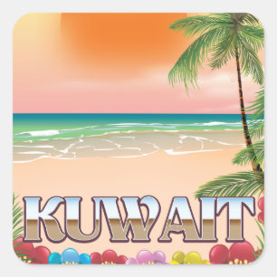kuwait beach travel poster square sticker