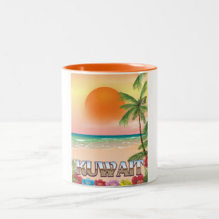 kuwait beach travel poster Two-Tone coffee mug