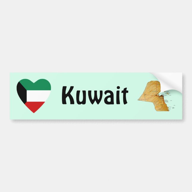 Kuwait Flag Heart + Map Bumper Sticker (Front)