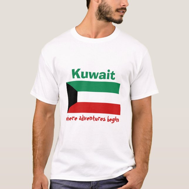 Kuwait Flag + Map + Text T-Shirt (Front)