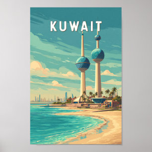 Kuwait Illustration Travel Art Vintage Poster