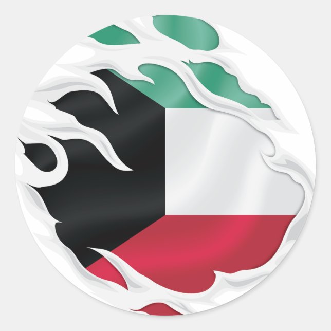 Kuwait Ripped Flag Classic Round Sticker (Front)