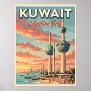 Kuwait Towers Arabian Gulf Vintage Travel Poster