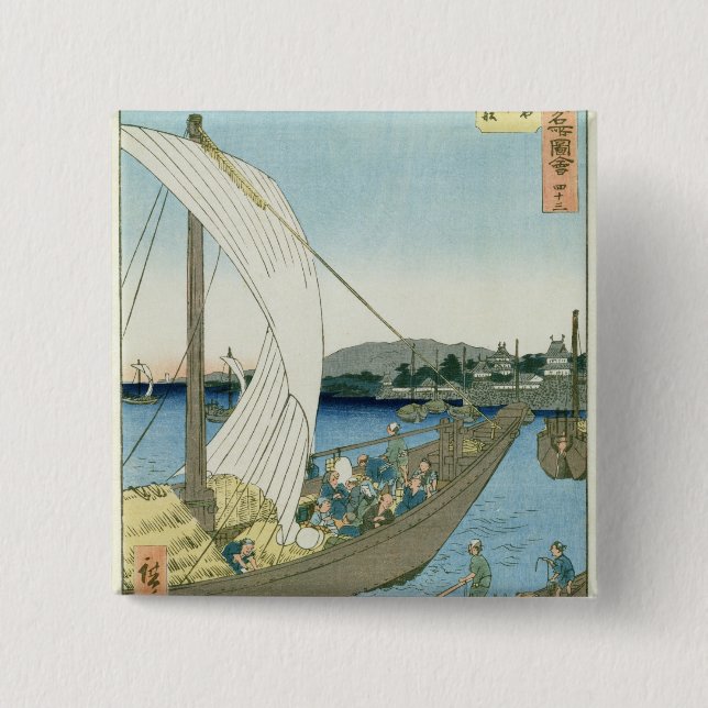 Kuwana Landscape, from '53 Famous Views' 15 Cm Square Badge (Front)